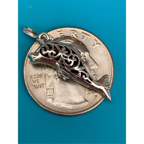 Dolphin Ornate Sterling Silver Jewelry Charm #beach - Picture 3 of 3